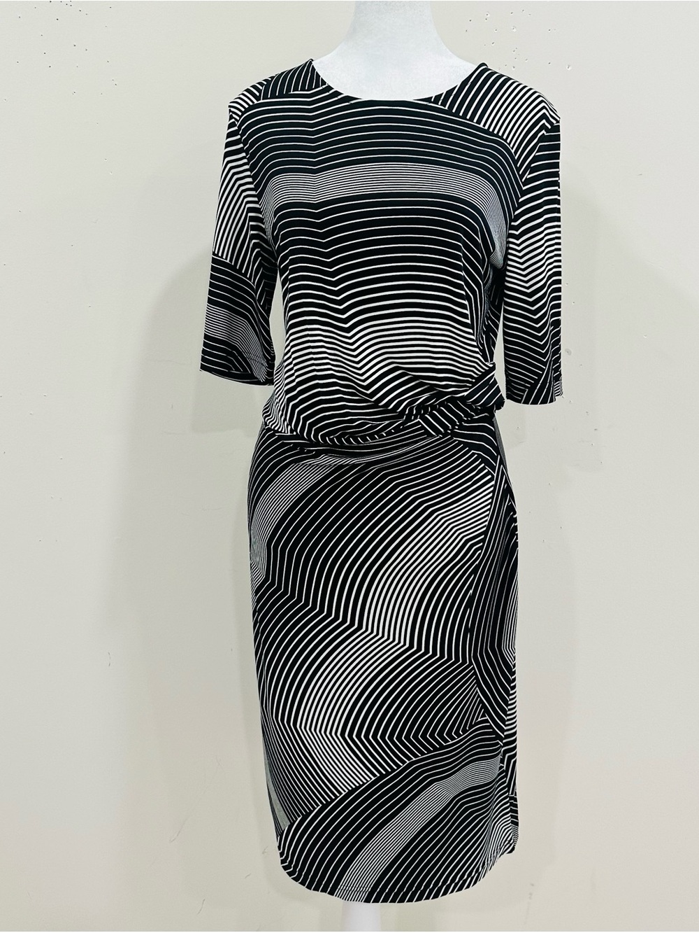Banana Republic Black White Geometric Abstract Print Midi Dress Size S